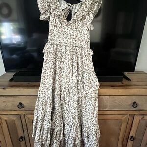 En Saison Floral Maxi Dress in Cream and Brown